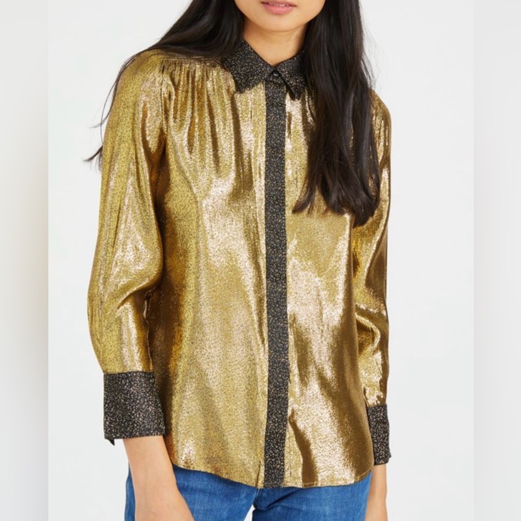 Gold And Black Vintage Style Lurex Women's Blouse Wray Size Xs Halloween